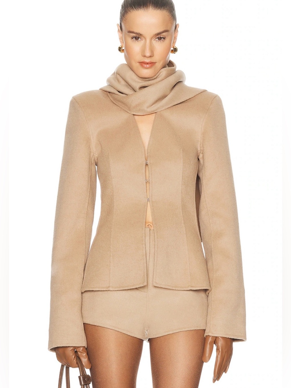 Camila Coelho Marielle Coat XS Camel Wool Blend Scarf Jacket NWT Revolve